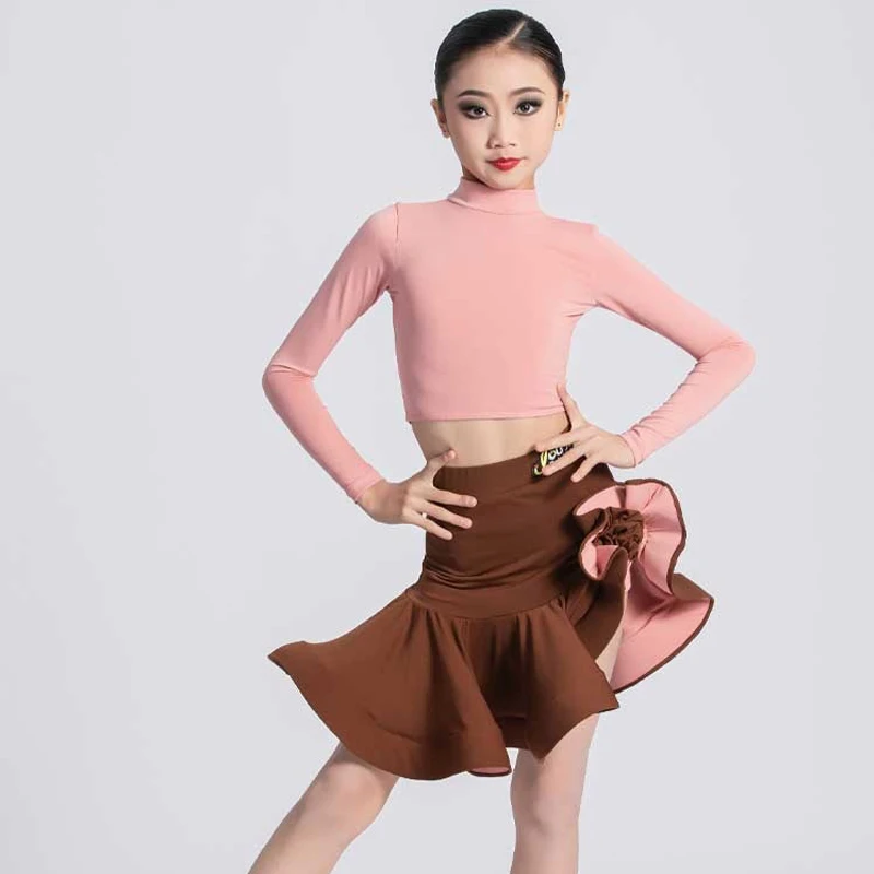 

New Girls' Latin Dance Performance Clothing Long Sleeves Latin Top Skirt Kids Samba Rumba Performance Dancing Costume DWY9866