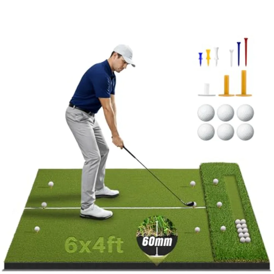 

Golf Mat with Dual-Turf Extra Large 6 x 4ft Golf Hitting Mat with 20mm EVA Base Golf Mats Practice Indoor and Outdoor with 40mm