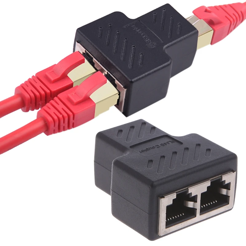 16FB Ethernet Splitter Rj45 Kabel Coupler 1 2 Adaptor Perempuan Internet Kecepatan Tinggi Konektor Jaringan Lan 2 Port