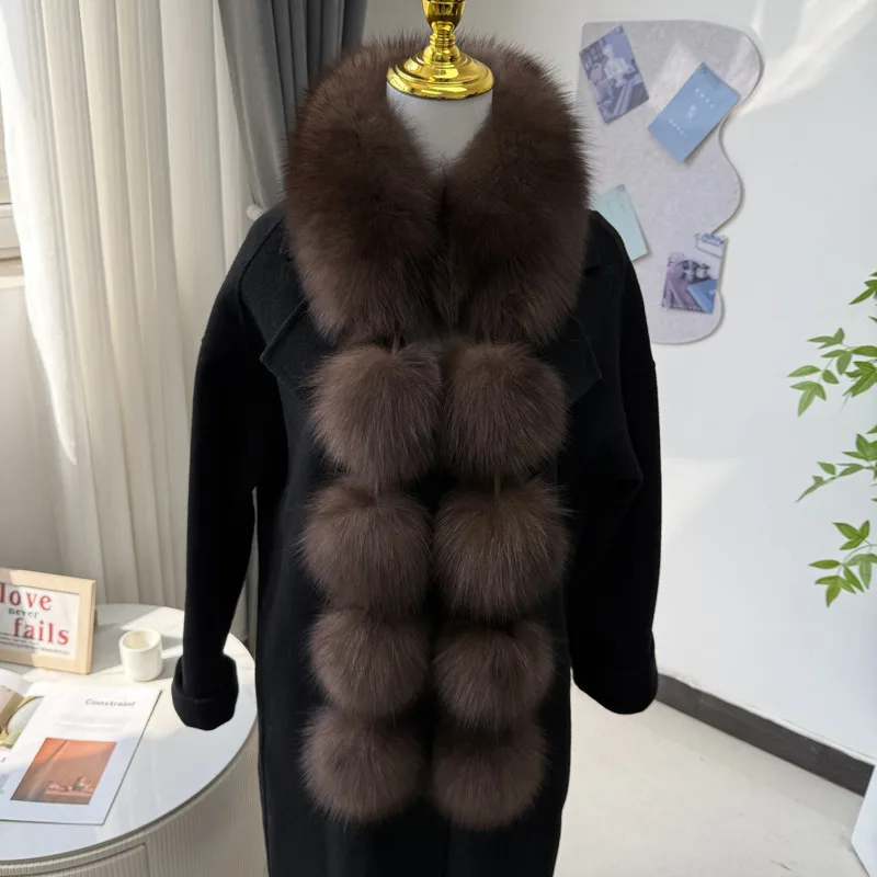

Fox Fur Scarf Women Winter Fashionable Double-Sided Fur Collar Casual Lady Outdoor Neck Warmer LongThickened Real Fur Scarves