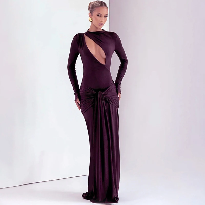 

Tornova Sexy Hollow Slim Long Dress For Women Luxury Bandage Evening Party Clothes High Street Autumn New 2025 Female Dress