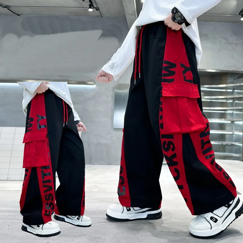 New Boys Hiphop Jazz Dance Cargo Pants Child Casual Loose Straight Trousers Kids Hip Hop Street Style Sweatpants Trackpants