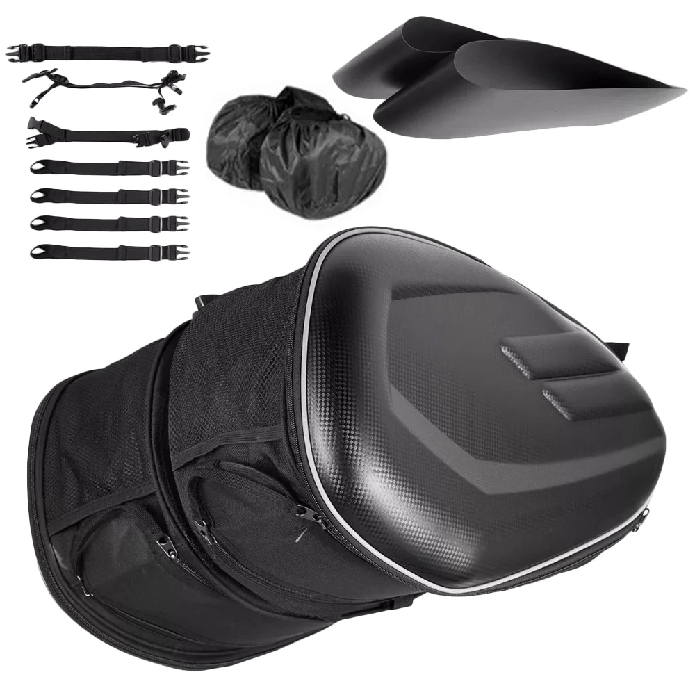 Waterproof Black Motorcycle Box Saddle Black Bags 18.11*10.23*9.84in Folded With Buckle,Plastic Edge Straps,Adjustable Belt