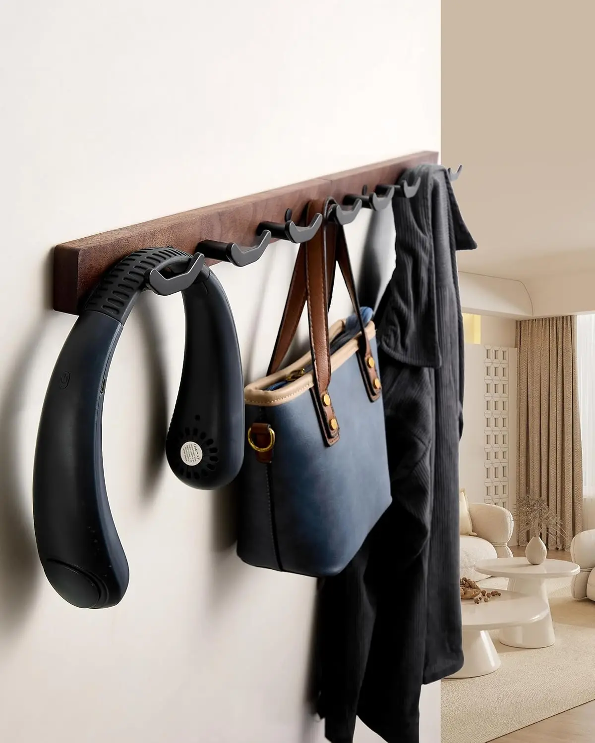 

Настенная вешалка для одежды с 8 двойными металлическими черными крючками, из древесины черного ореха, в стиле фермерского дома