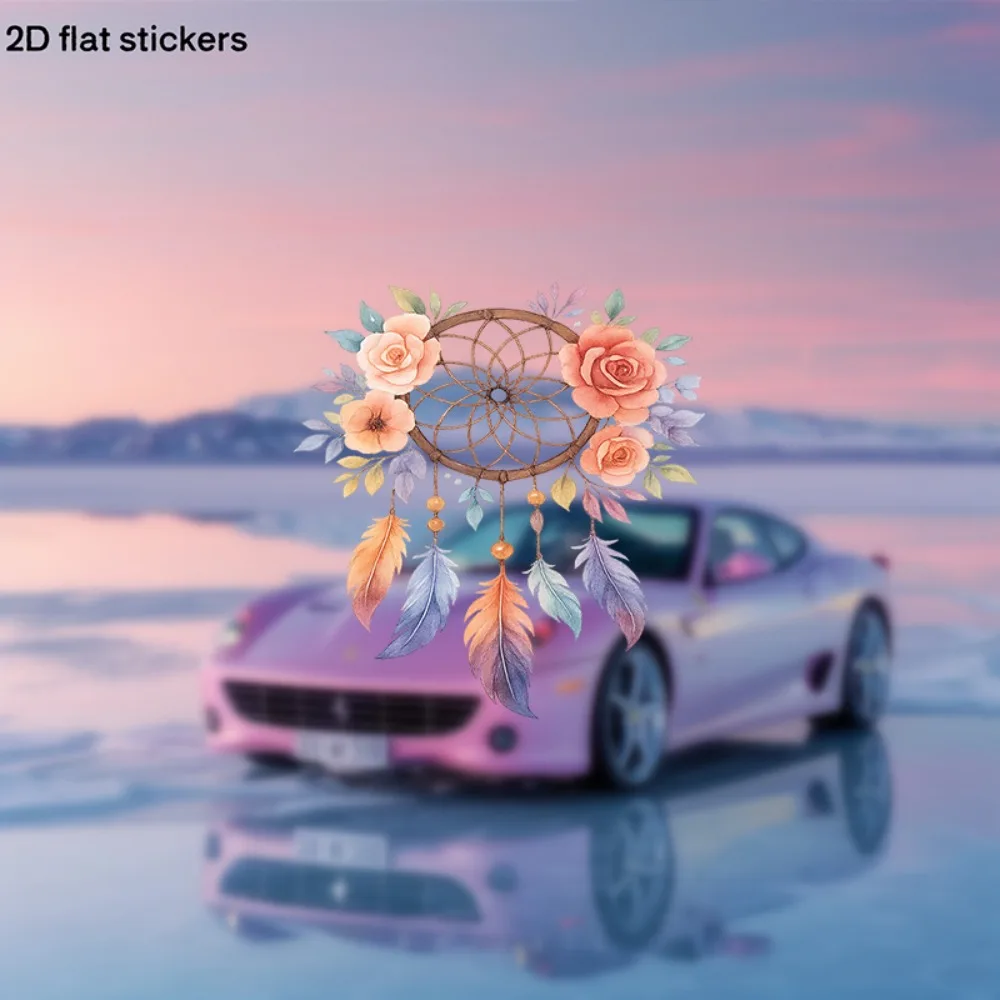 

A Two Dimensional Flat Auto Decal Showcasing Stunning Adorned with Roses And Feathers Suitable for Vehicles Motorcycles