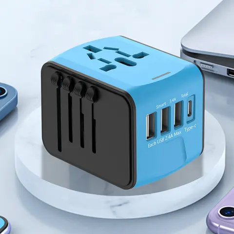 Adaptador de tomada de alimentação internacional portátil adaptador de tomada de alimentação ac 3 portas usb e 1 tipo c para eua ue reino unido au telefone celular portátil