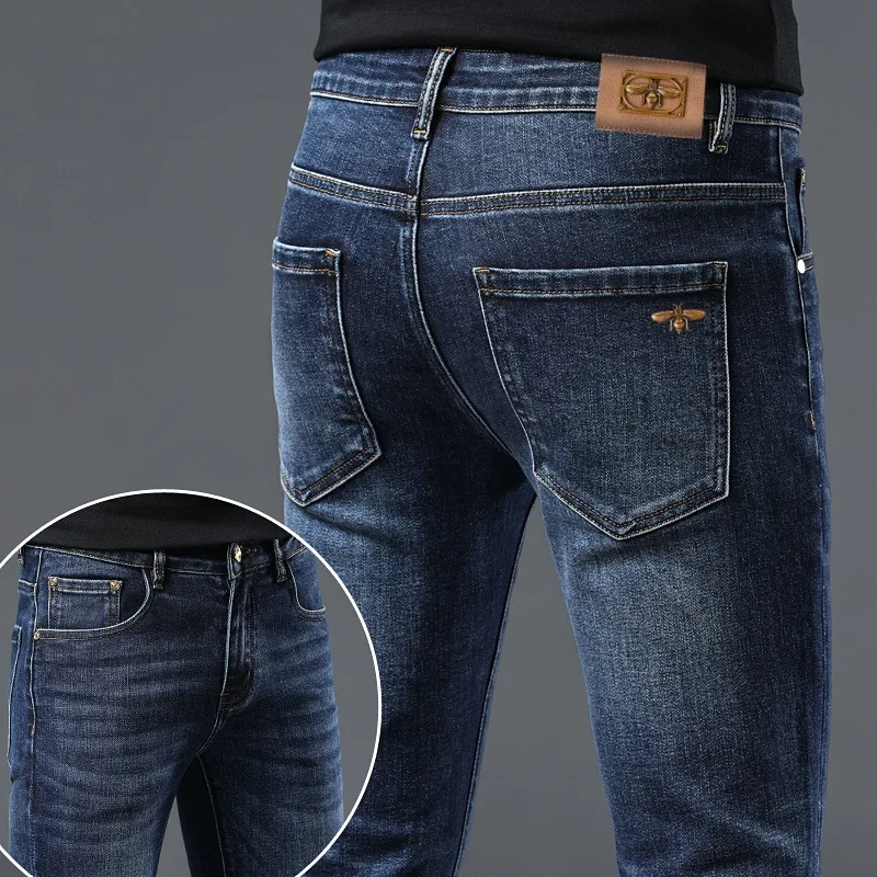 Autumn and winter jeans men's affordable luxury fashion fashion elastic slim fit light straight-leg high-end denim long pants