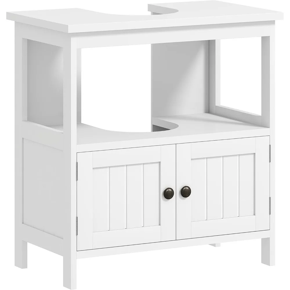 

kleankin Pedestal Sink Storage Cabinet, Bathroom Under Sink Cabinet with 2 Doors and Open Shelf, Bathroom Vanity, White