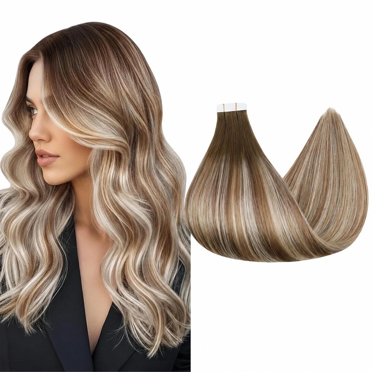 Full Shine Tape on Hair Extensions 40 Pcs Glue in 100% Real Straight Human Hair Extensions Skin Weft for Women