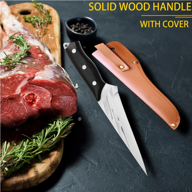 Boning Knife Cleaver Meat Cutting Carving Knife Wood Handle Sharp Chef Butcher Knife Multifunctional Kitchen Knife With Cover