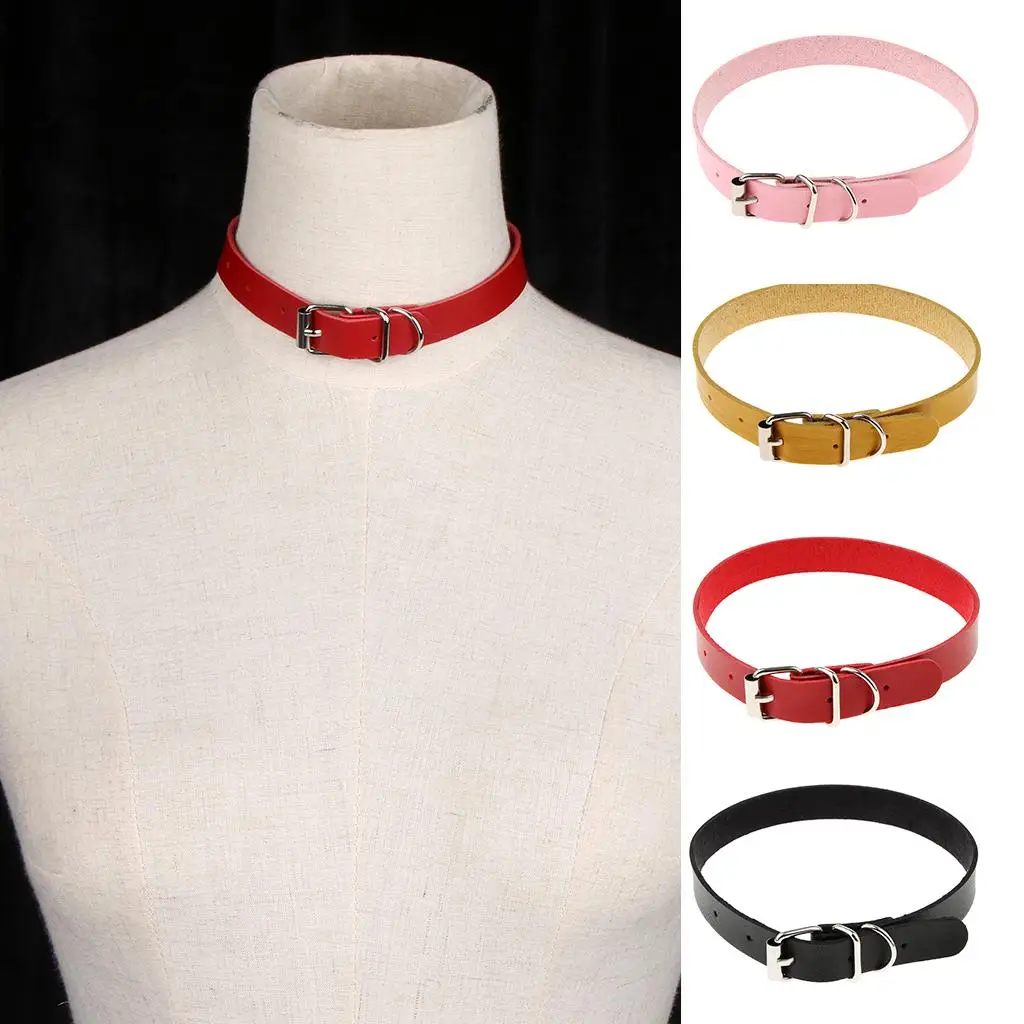 Stylish Women's Punk Style PU Leather Buckle Belt Bead Choker Necklace