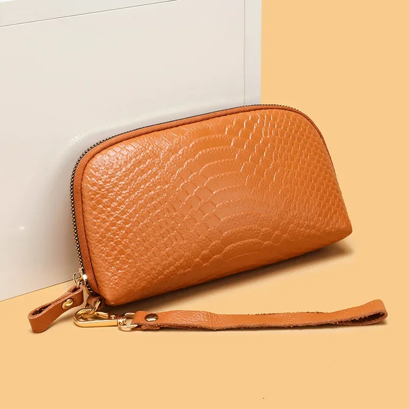 Genuine Leather Women Wallets with Strap Female Long Purses Handbags Coin Purse Cards Holder Ladies Sheepskin Wallet