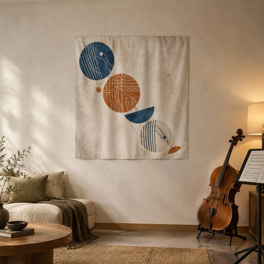 VIKAMA Ceramic Carved Pattern Diagonal Flow Tapestry Wall Hanging, Wabi Sabi Wall Decor Tapestries for Bathroom Bedroom