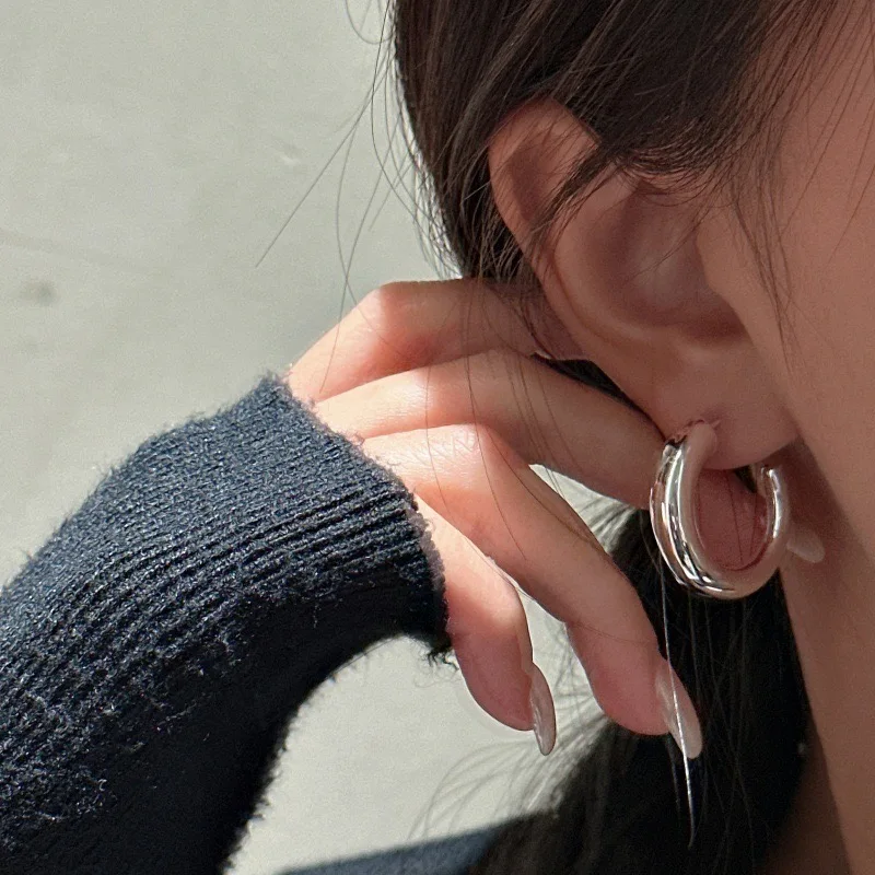 925 Sterling Silver Vintage Earrings For Women Simple Round Gold Earring Jewelry Prevent Allergy Party Accessories Gift view 2