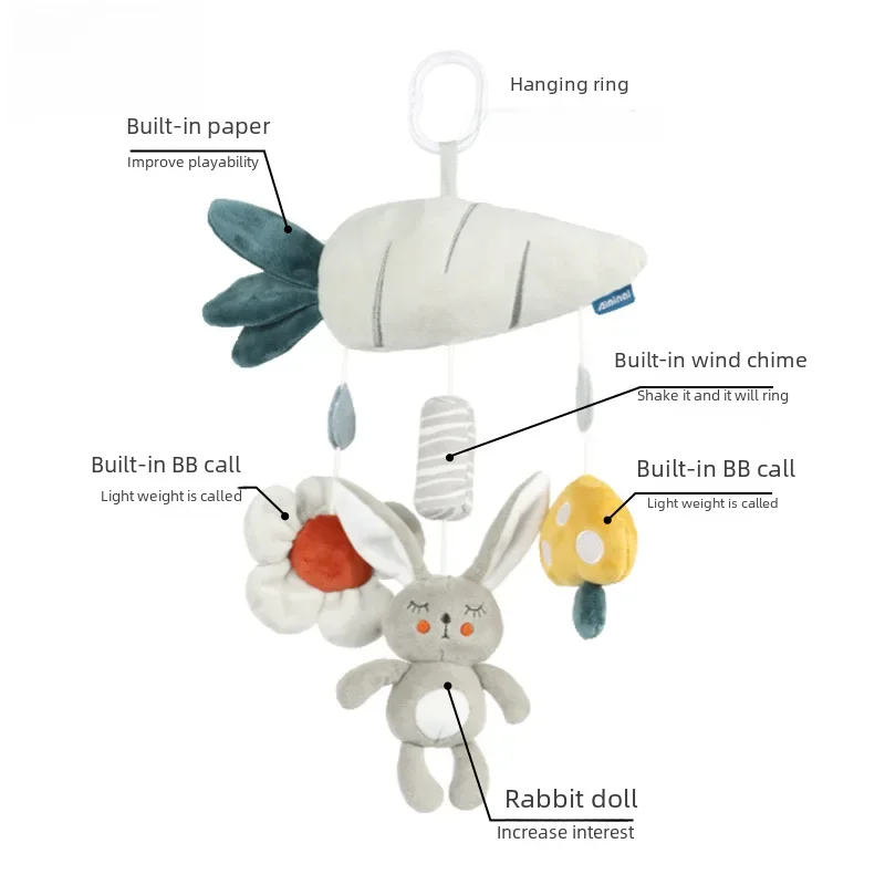 New Soft Baby Car Seat Sensory Activity Toys with Wind Chimes and Jingle for Newborn Infant Clip On Hanging Stroller Plush Toy