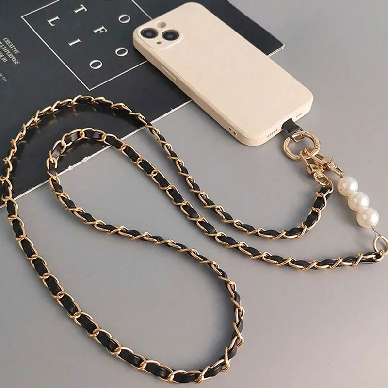 Phone Case Universal Lanyard Long Crossbody Pearl Pickup Chain Mobile Phone Lanyard Women's Long Neck and Shoulder Strap