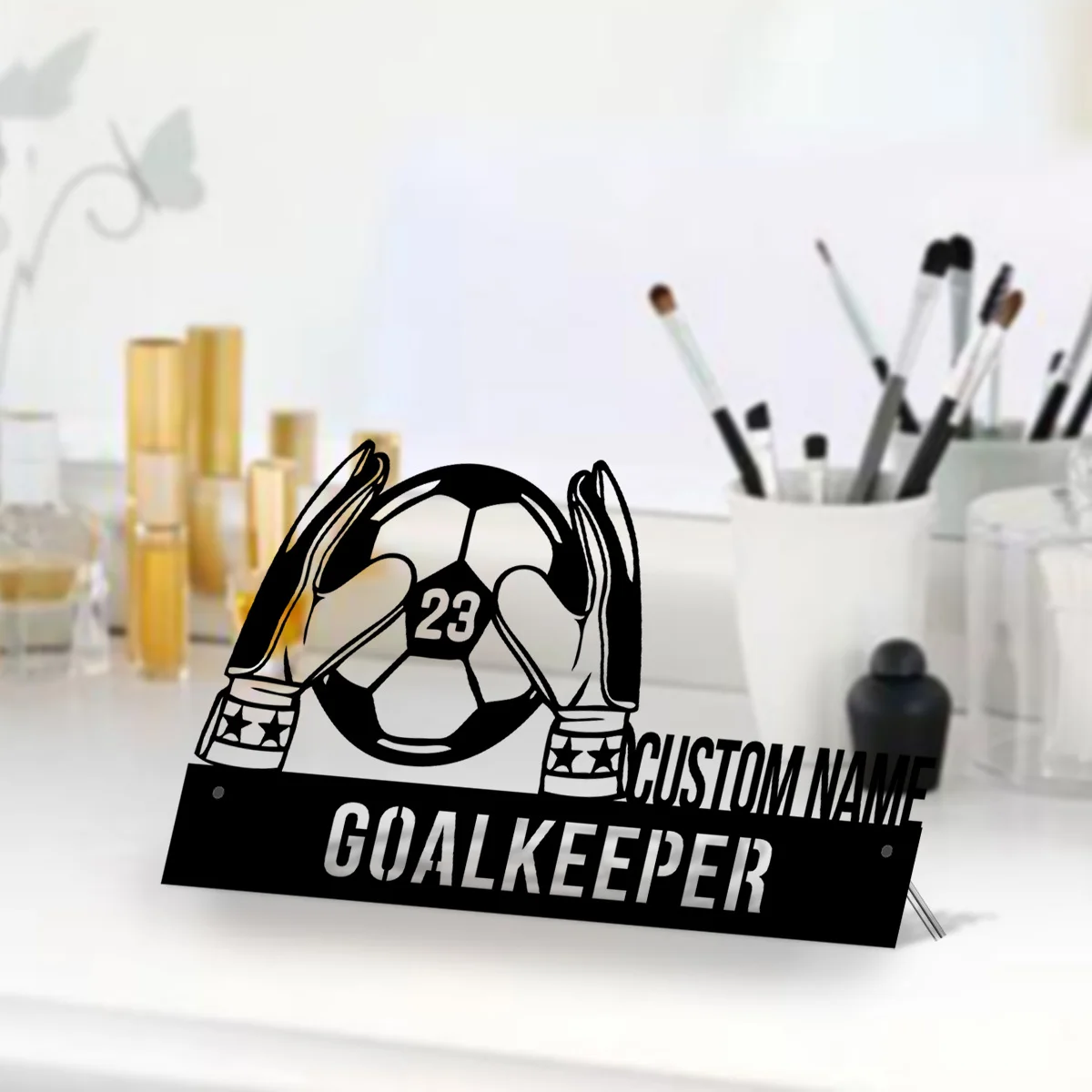 Custom Soccer Desk Name Plate Wedge Personalized Goalkeeper Nameplate Office Sign Plaque Graduation Decor Birthday Christmas