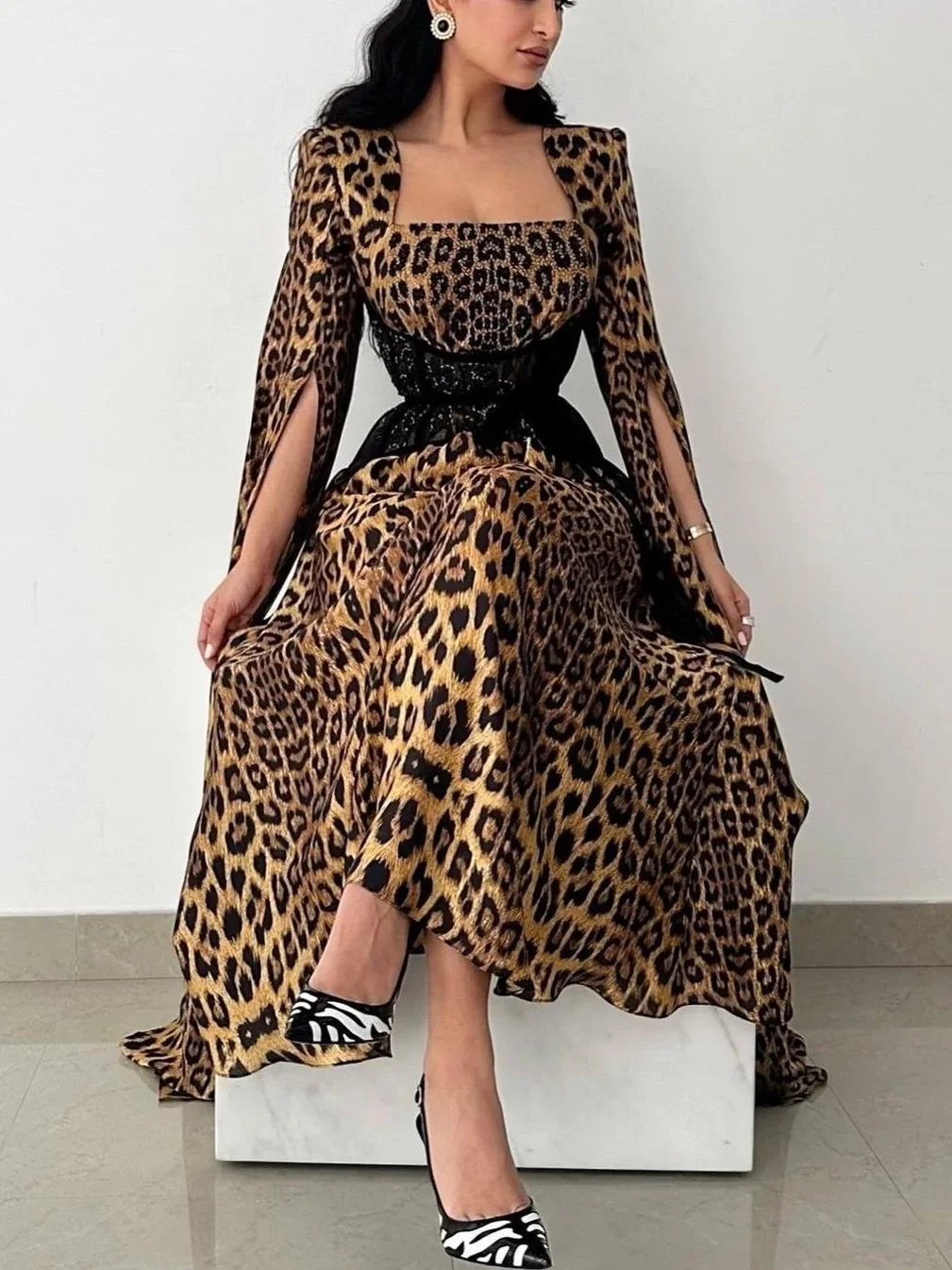 Oisslec Leopardo Vestidos de Baile Sexy Querida Bainha Quinceanera Abraçando Chiffon Ocasião Vestido de Noite Biya2024 ה