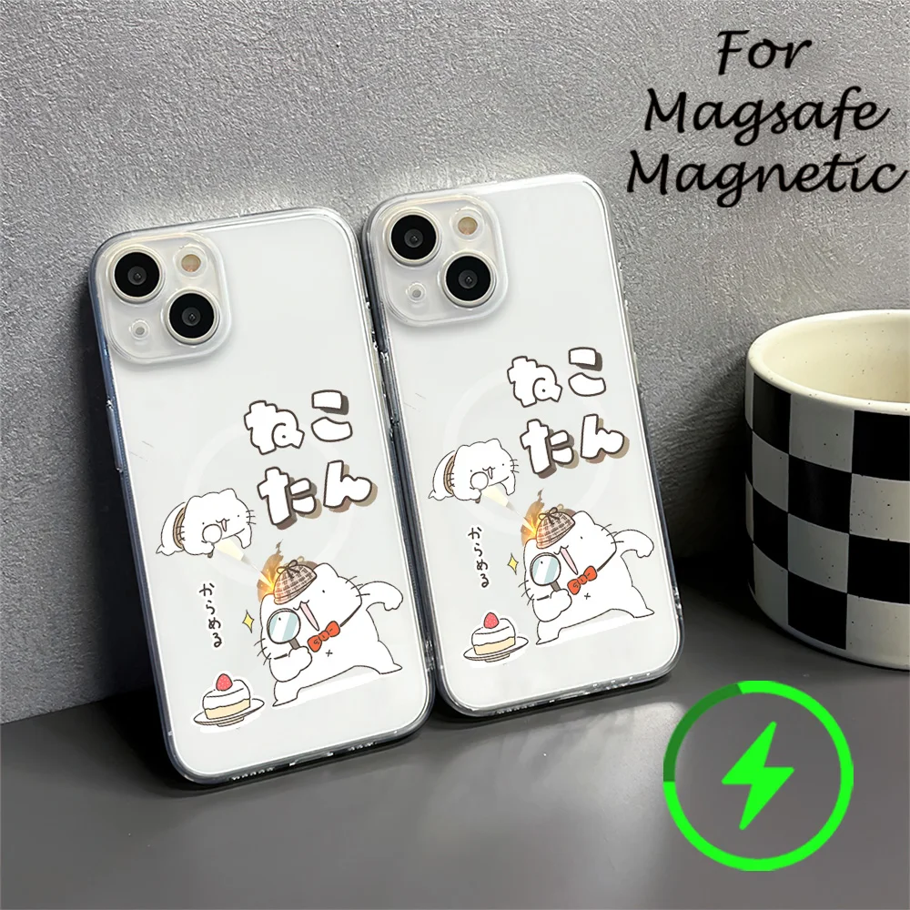 Cute anime cat Karameru Phone Case For IPhone 15 14 13 12 11 Transparent Magnetic Suction Cover