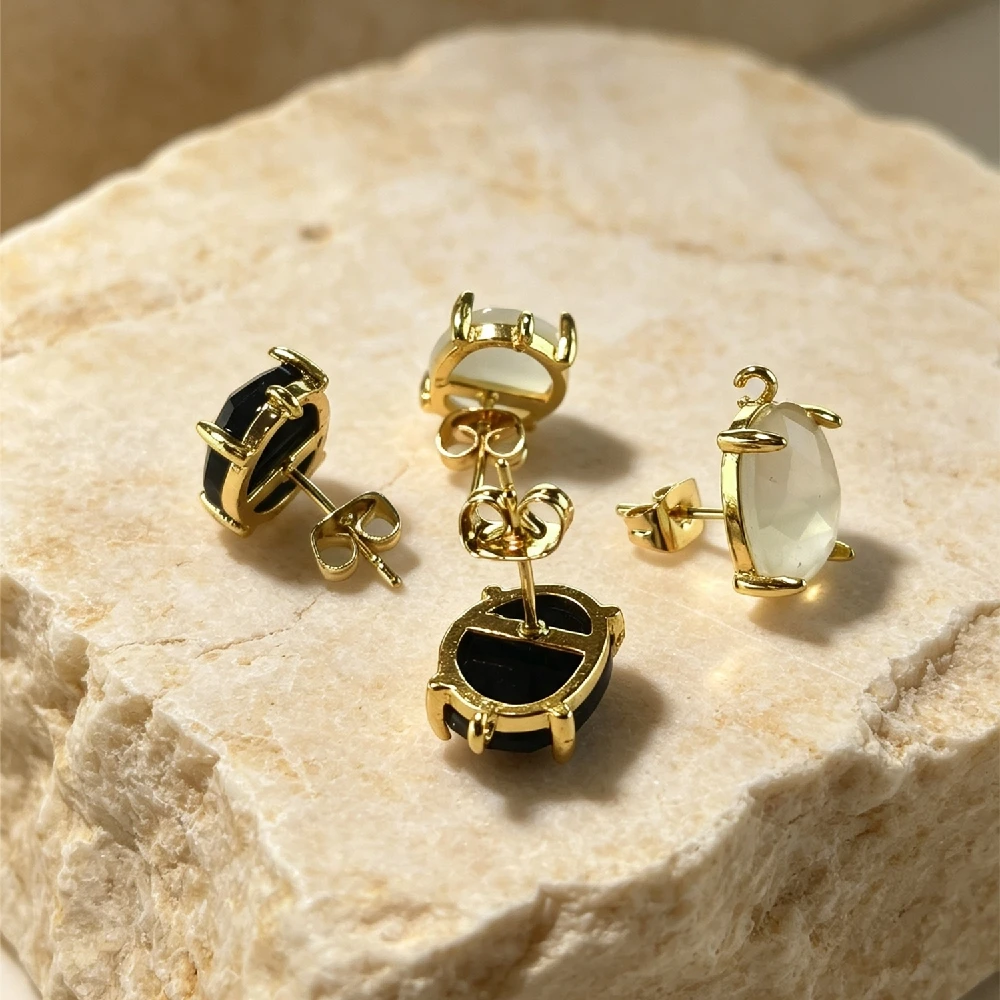 Oval Faceted Mineral Stud Ear Charms Claw Set Stone Open Loop Multi Tone DIY Earring Fitting Golden Plated E2R1059