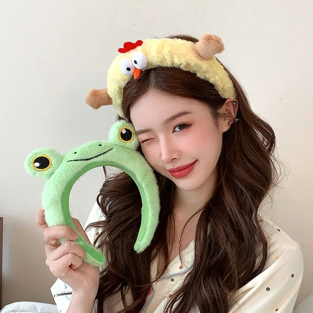 Fashion Non-slip Plush Animal Headband Kawaii Chicken Funny Hair Hoop Sweet Korean Style Cartoon Frog Headband Indoor