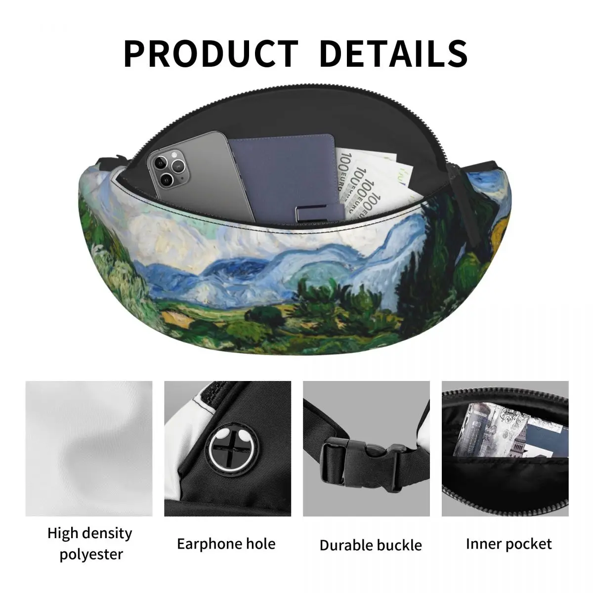 Wheat Field With Cypresses Fanny Pack Men Women Fashion Vincent Van Gogh Crossbody Waist Bag for Running Phone Money Pouch