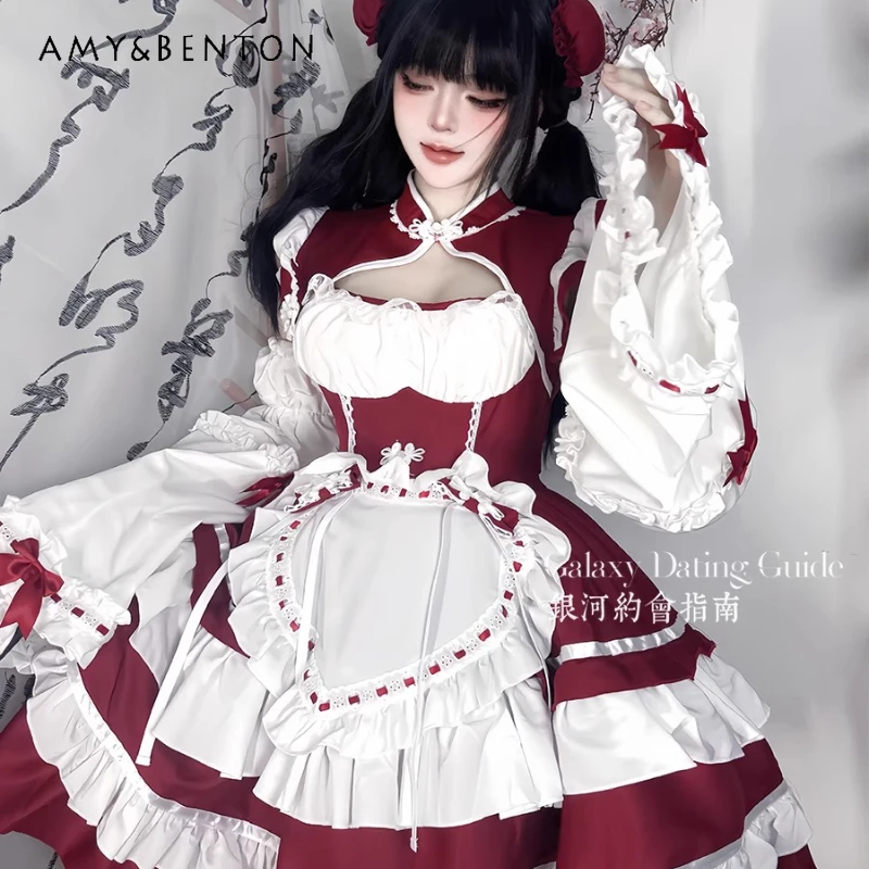 

Halloween Women's Clothing Chinese Style Original Design 2025 Autumn New Sexy Sweet Hollow Out Lolita Cheongsam Dresses Ladies