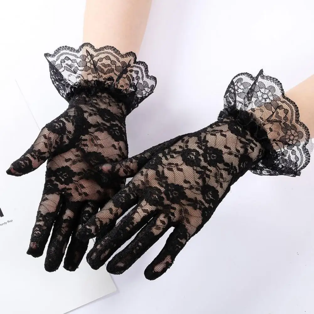 Lace Fascinator Glove Set Women Feather Fascinator Hat Gloves Embroidery Flower Faux Feathers Lace Headpiece Bridal Gloves Set