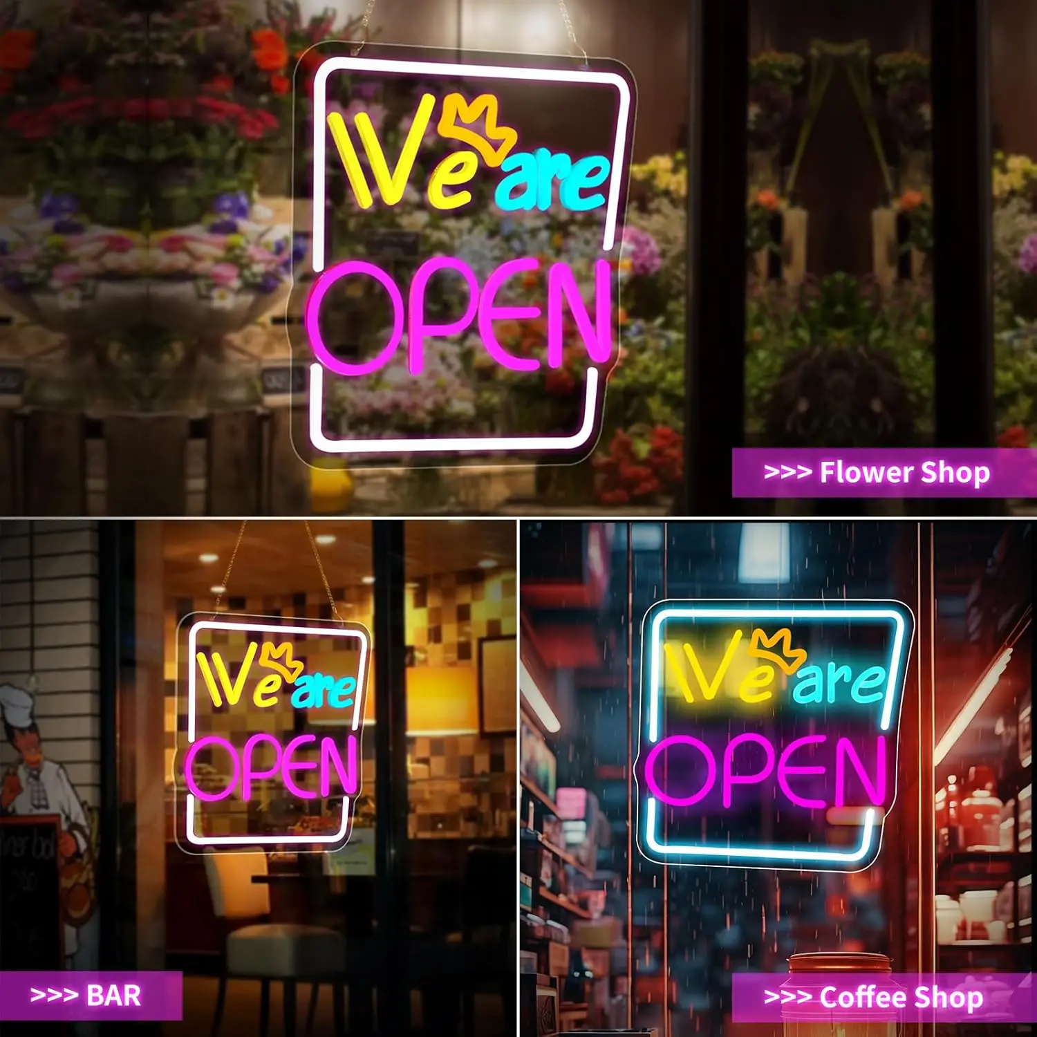 Open Neon Sign LED We Are Open Neon Light Sign Dimmable for Business Display Window Coffee Shop Restaurant Decor Powered By USB