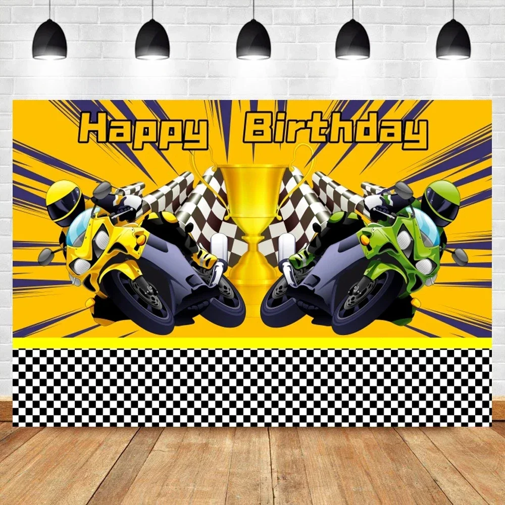 Racing Car Boy Birthday Motorcycle Theme Decoration Children Birthday Party Banner Baby Shower Photographic Background