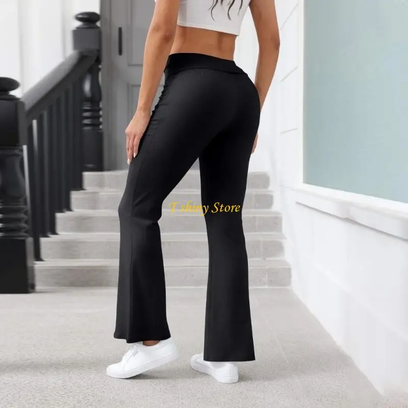 

N58F Широкие спортивные штаны для женщин, расклешенные брюки для йоги с низкой посадкой, спортивные штаны с низкой посадкой