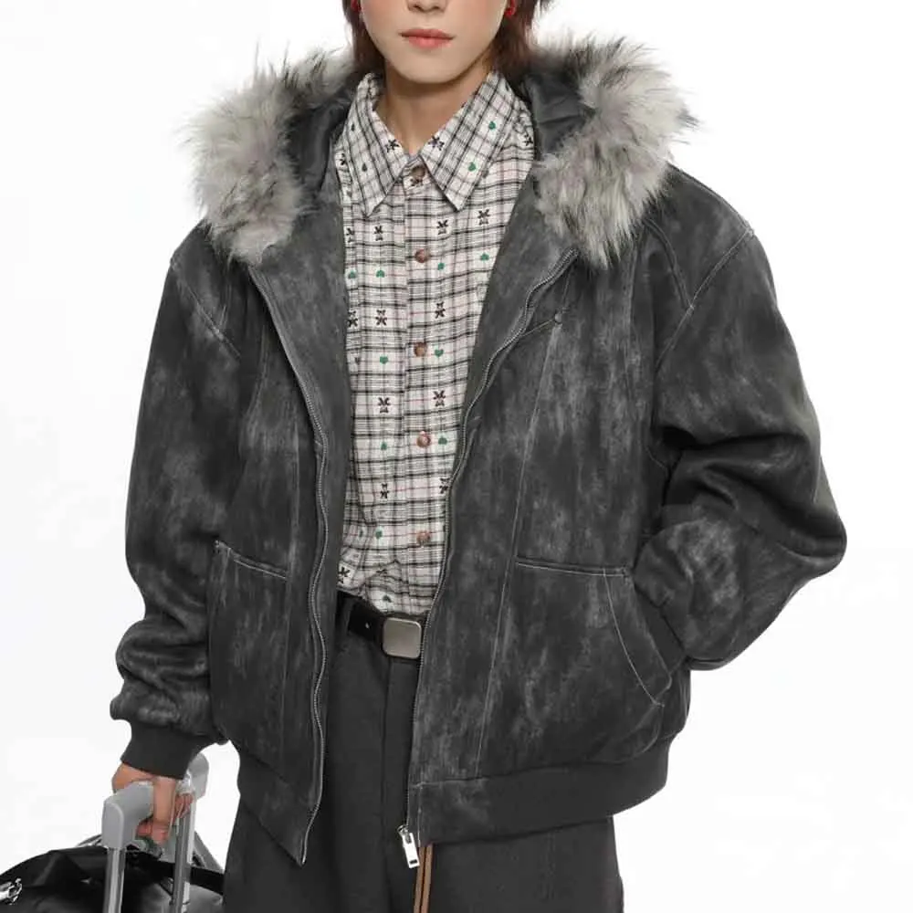 

Новая зимняя мужская куртка с капюшоном и длинными рукавами тай-дай, американская ретро-мода, модный свободный повседневный нишевый мужской топ High Street