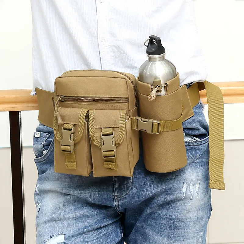 กระเป๋าคาดเอวกลางแจ้งสำหรับผู้ชาย กระเป๋าใส่ขวดน้ำแบบยุทธวิธี กันน้ำ ลายพราง เหมาะสำหรับการล่าสัตว์ เดินป่า ปีนเขา ทำจากไนลอน พร้อมช่องใส่โทรศัพท์มือถือ