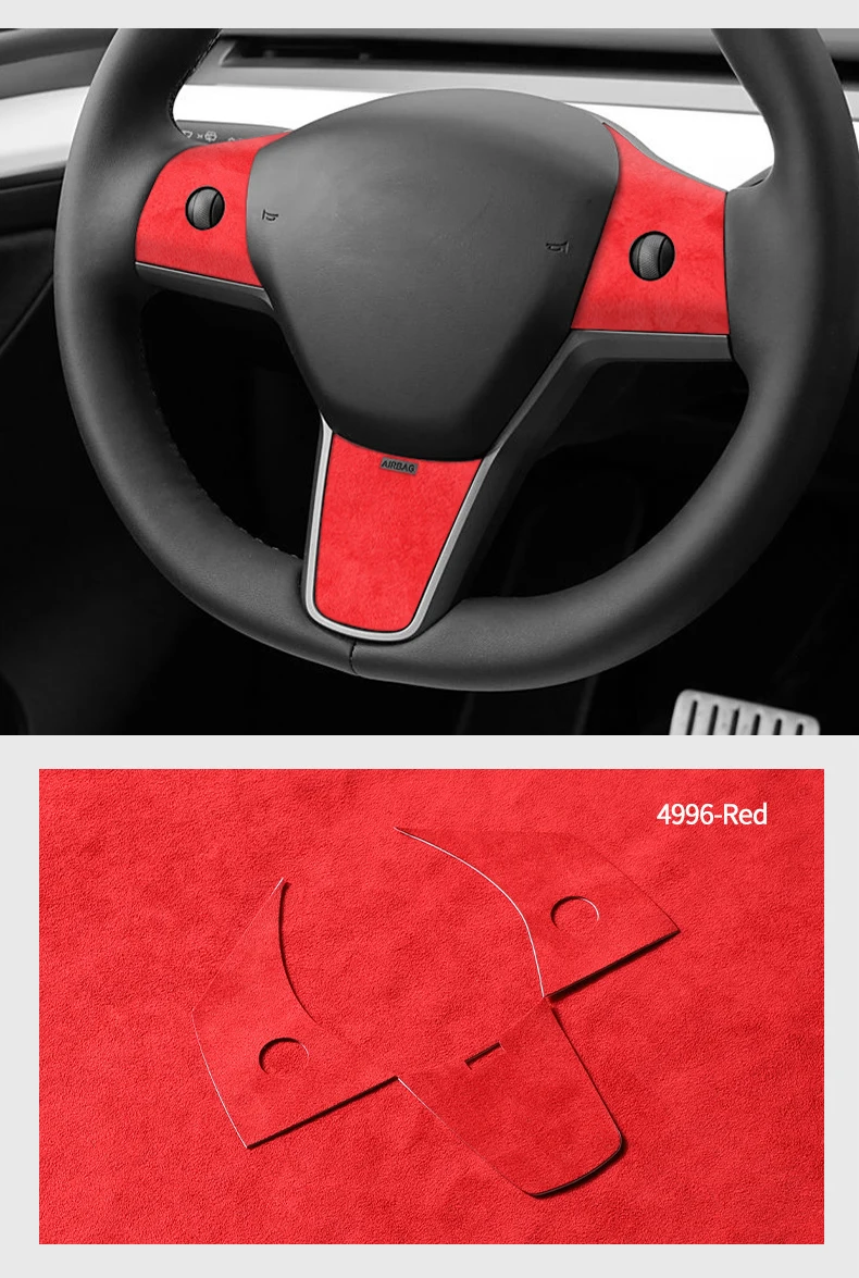 Für Tesla Model 3(2019-2022)/Model Y(2019-) Lenkradverkleidung, Rahmenaufkleber aus Alcantara, Auto-Innenraum-Tuning-Zubehör – Detail 8