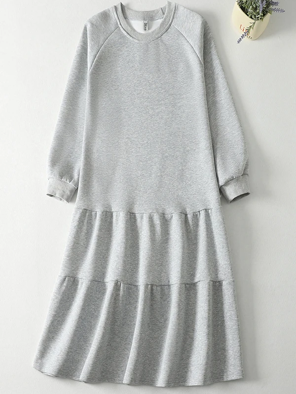 Korean Japanese Brand Large Size round Neck Long Sleeve Fishtail Sweatshirt Dress Skirt A-Line Midi Dress Vintage Style 3