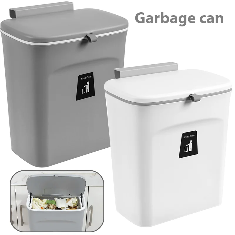 7L Hanging Trash Can Kitchen Waste Storage Bin Bathroom Wall Mounted Trash Bin with lid Recycling Garbage Basket