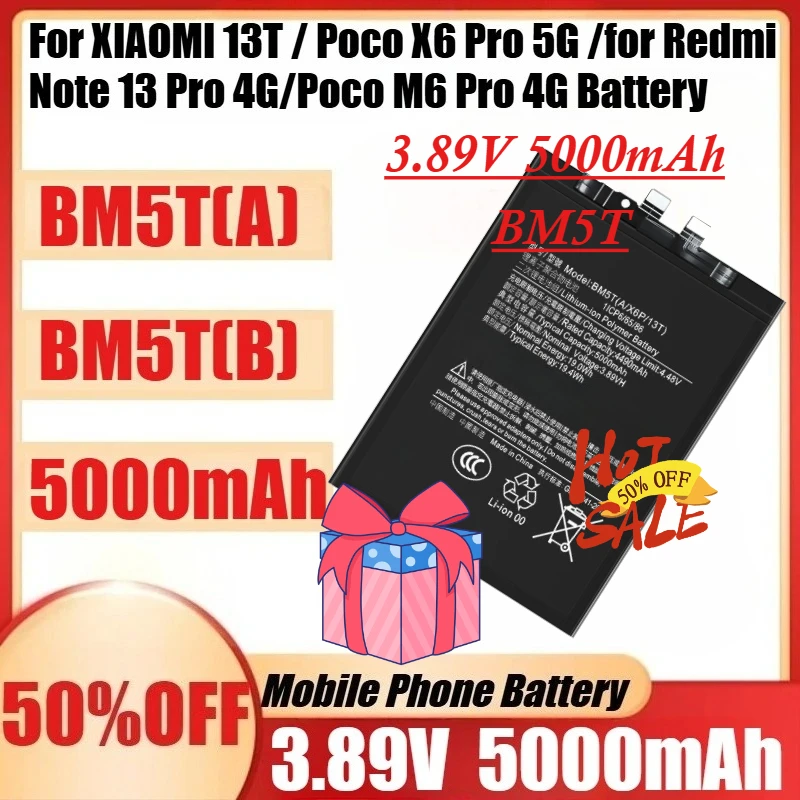 

Новая батарея BM5T 3.89V 5000mAh для XIAOMI 13T / Poco X6 Pro 5G / Redmi Note 13 Pro 4G / Poco M6 Pro 4G + Инструменты