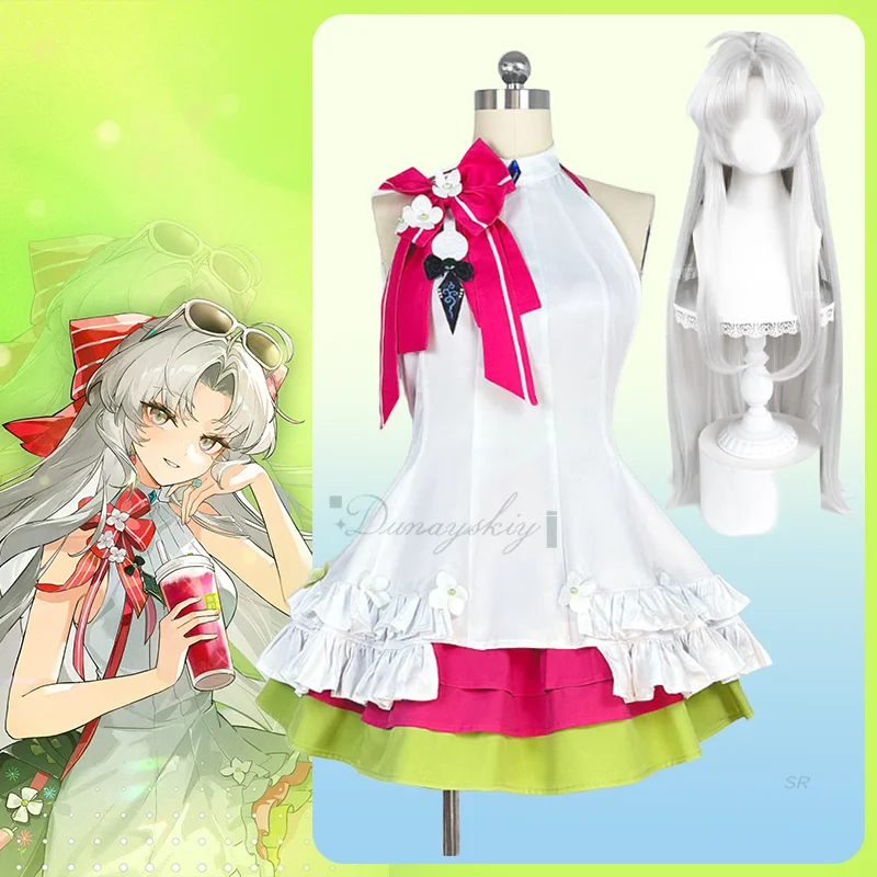 

Carlotta Montelli Cosplay Costume Game Wuthering Waves Wig Full Set Bow Tie Accessories Women Dress Halloween Carnival Party