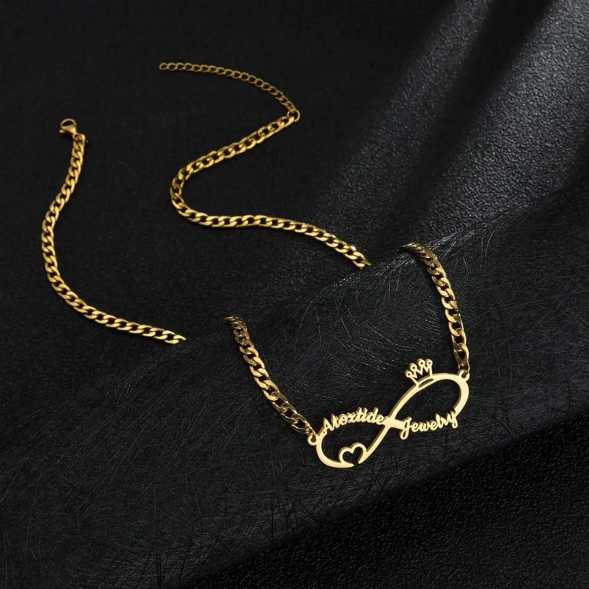 Collier en acier inoxydable avec nom personnalisé pour femme, lettre, symbole extron, coeur, couronne, cadeau d'anniversaire, bijoux personnalisés