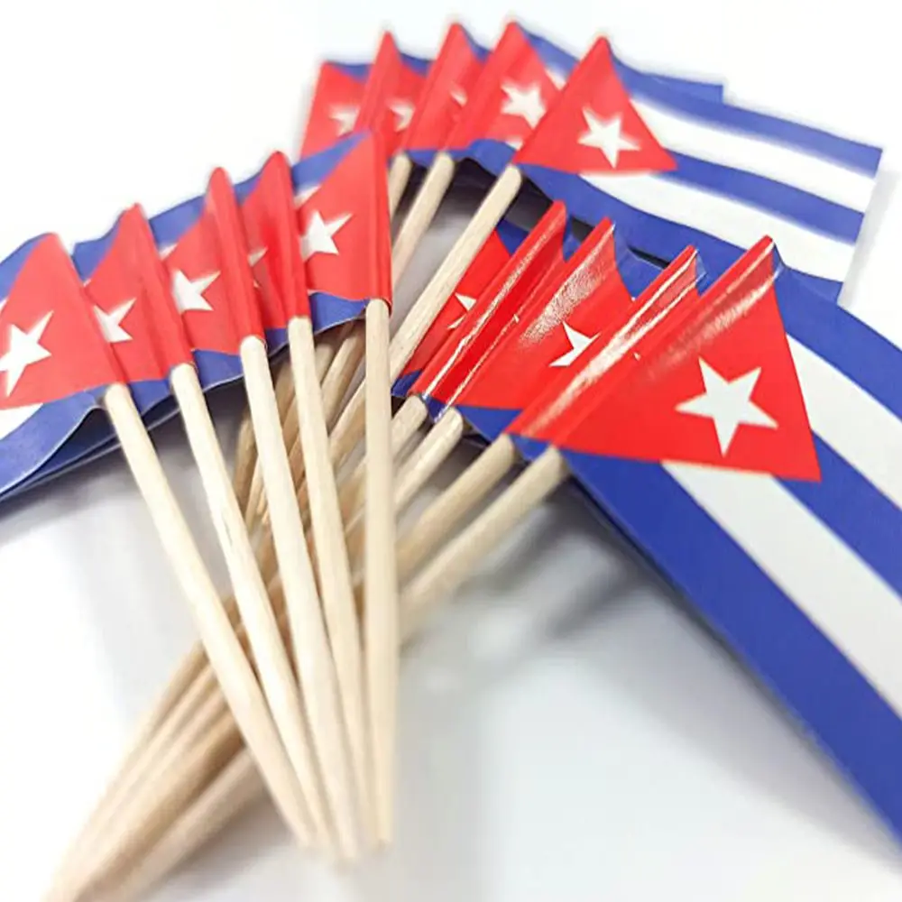 100Pcs Cocktail Toothpick Flag Cake Topper Picks Cuba Toothpicks Flag Cuban Flags Cupcake Toppers Decorations