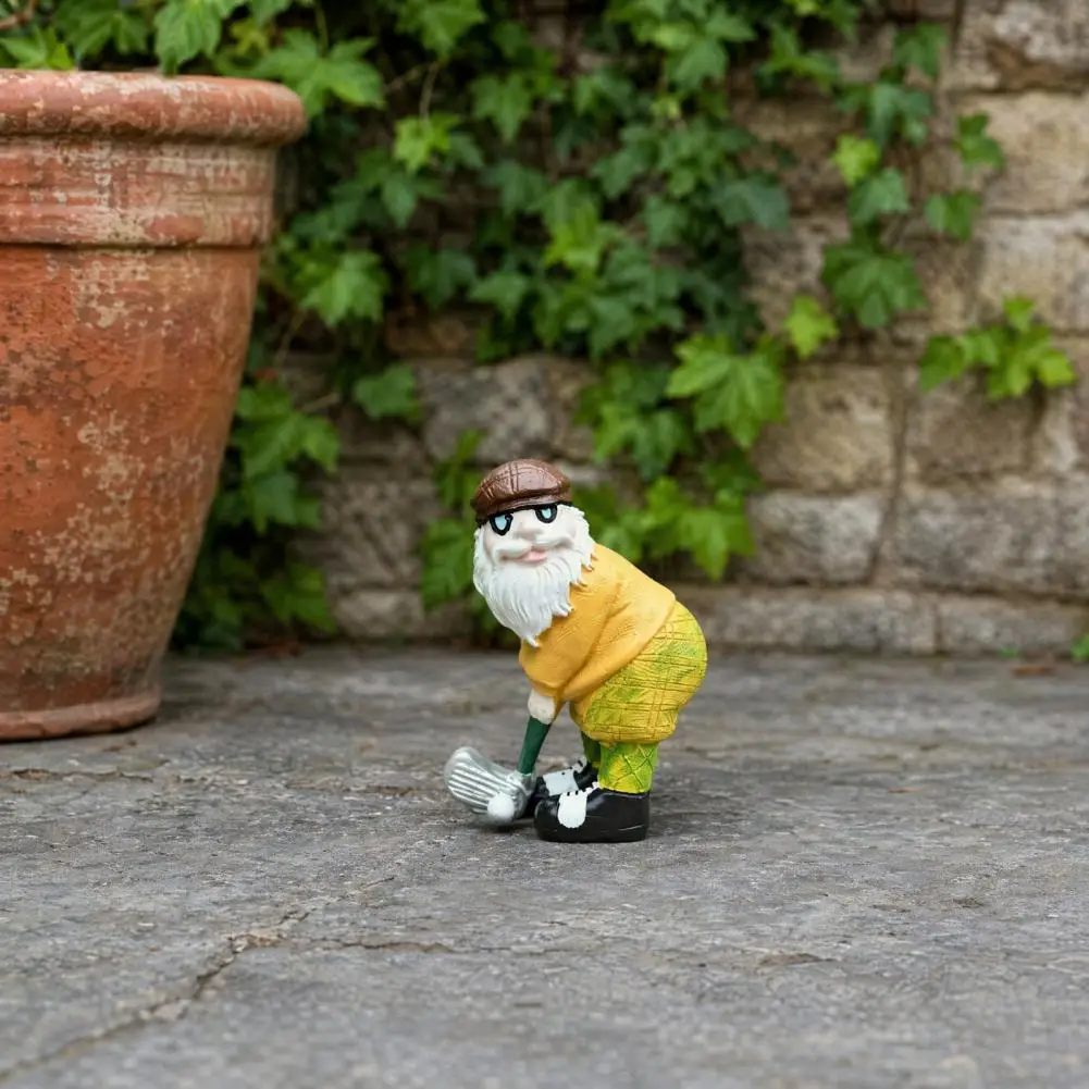 Golfing Gnome Statue, Decorative Garden Ornaments, with Fine Carving Dwarf Figurines for Home Patio Balcony