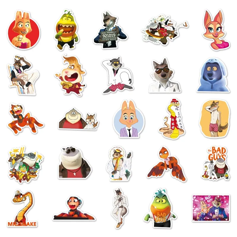 50pcs The Bad Guys Cartoon Stickers Suitcase Water Cup Stationery Mobile Phone Car Scooter Laptop Refrigerator Decoration