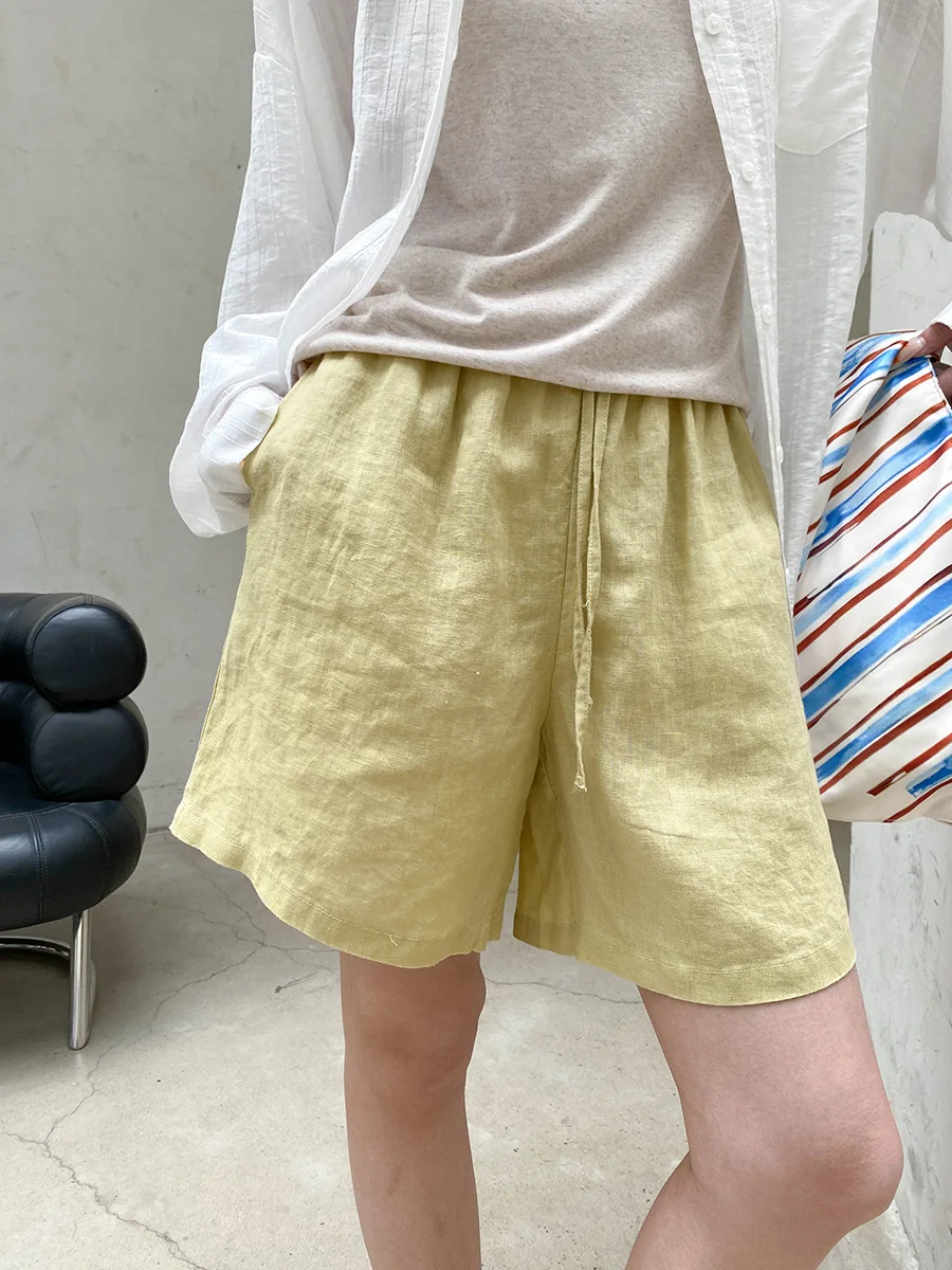 

Summer women's casual solid color drawstring elastic high waist slimming casual wide leg shorts