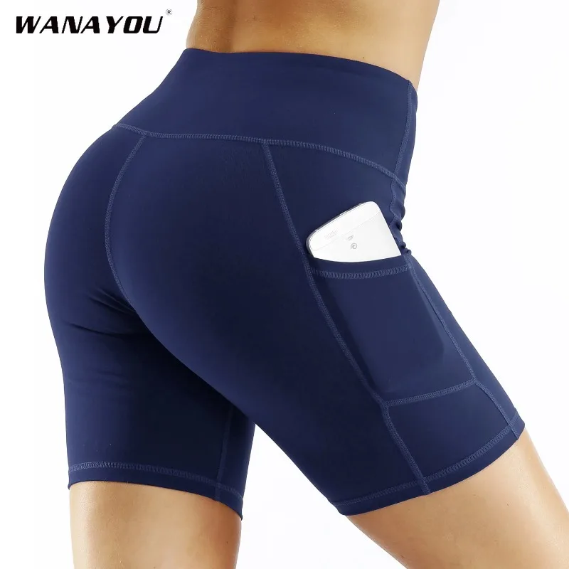 

WANAYOU Women Summer Yoga Shorts with Pockets,High Waist Workout Fitness Running Shorts Breathable Sports Leggings Booty Shorts