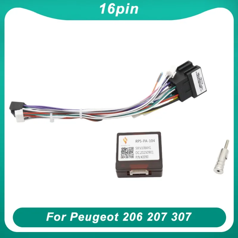 16 Pin Car Wiring Harness Adapter with CANBUS Decoder For Peugeot 206 207 307 Android 2 Din Radio GPS RP5-PA-104