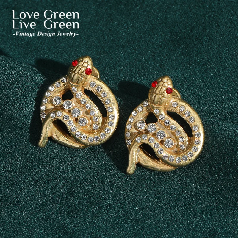 

Luxury Brands Snake Stud Earrings For Women Designer Vintage Jewelry Gold Color Rhinestones Crystal Trending 2025