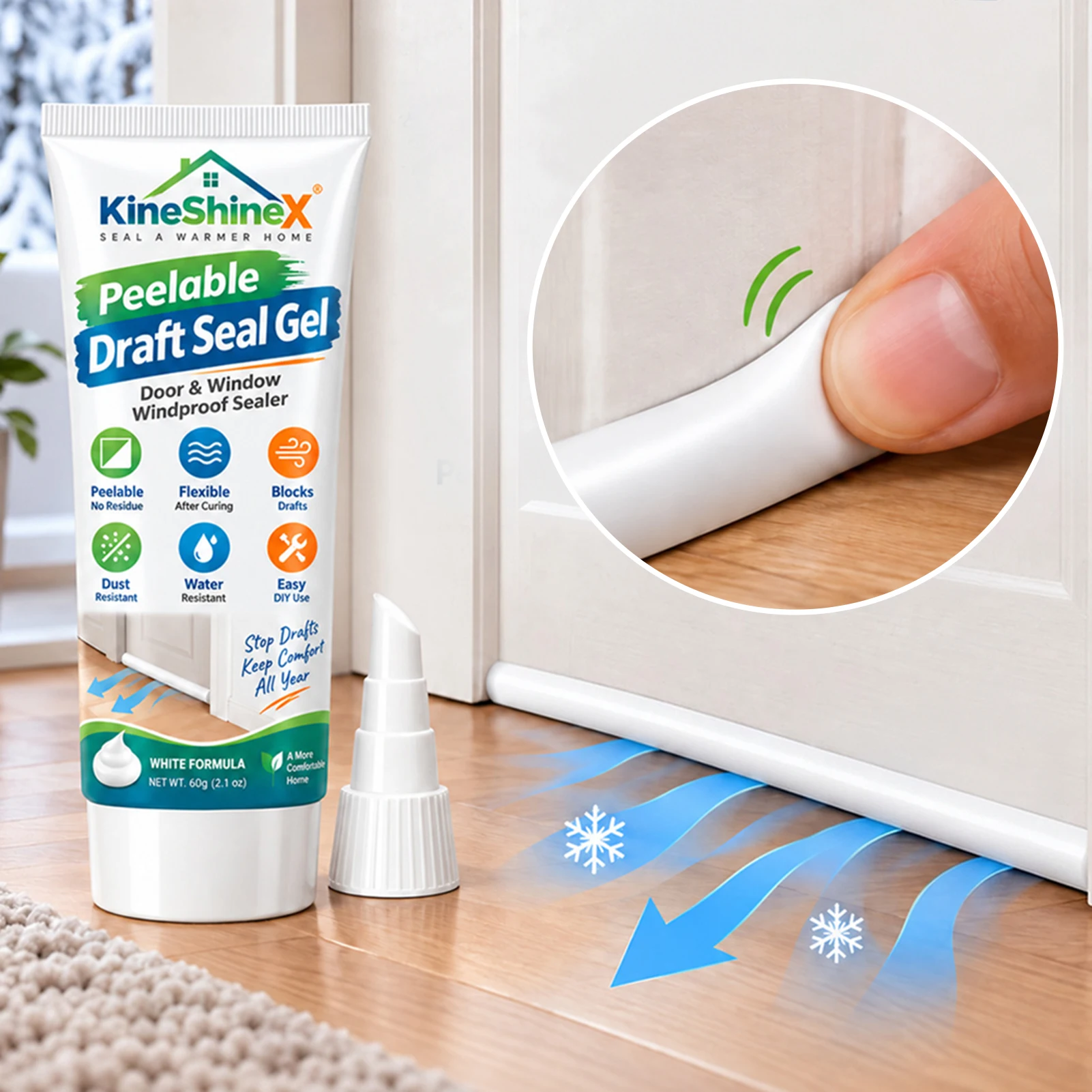 Windproof Sealant For Door And Window Gaps,Silicone Window-Gap Filler,Peelable Adhesive Door Weather Stripping,Noise Reduction