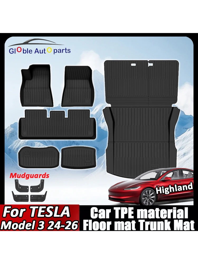 Autovloermatten voor Tesla Model 3 Highland 2024, 2025, 2026, all-weather TPE bagagematten voor en achter, opbergmat - afbeelding 2