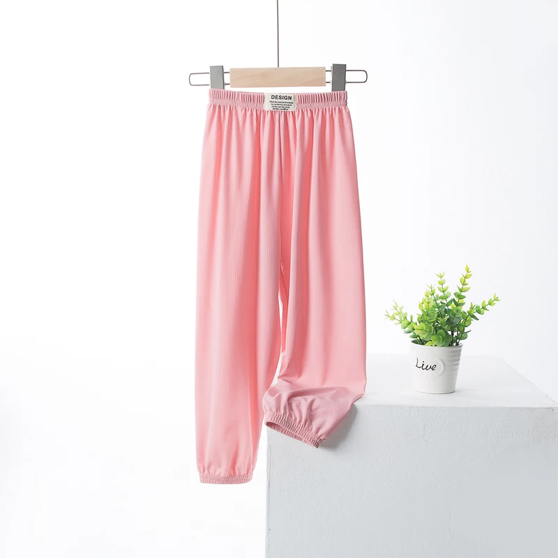 Pantalones de salón para niños y niñas, bombachos de seda de hielo de 100-160cm, Color sólido, para primavera y verano