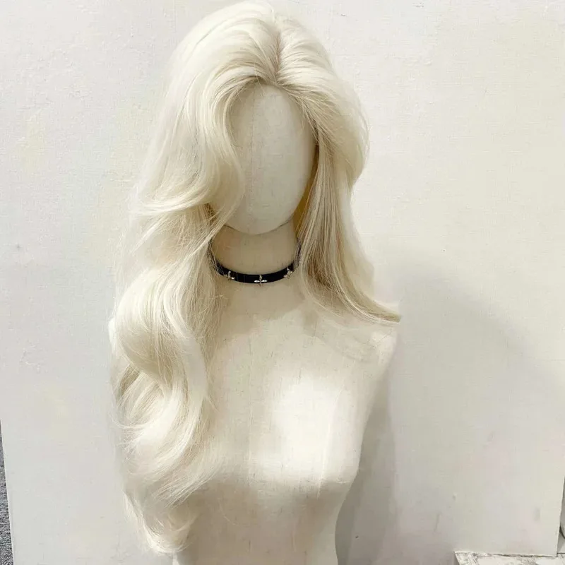 

【 PLatinum 】high temperature fibre wig with high skull top layering, white gold wavy wig, women's full head cover